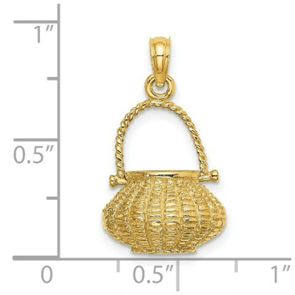 14K Yellow Gold 3-D Moveable Handle Flower Basket Charm Pendant
