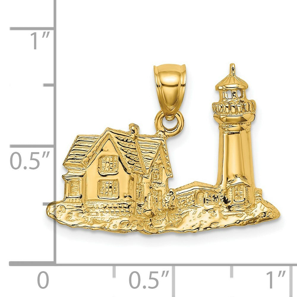 14K Yellow Gold 2-D NUBBLE LIGHTHOUSE Charm Pendant