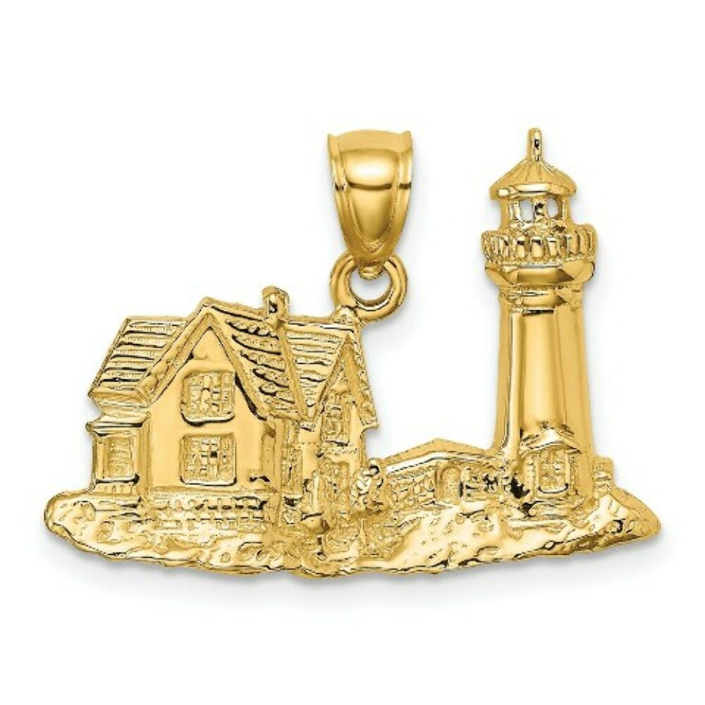 14K Yellow Gold 2-D NUBBLE LIGHTHOUSE Charm Pendant