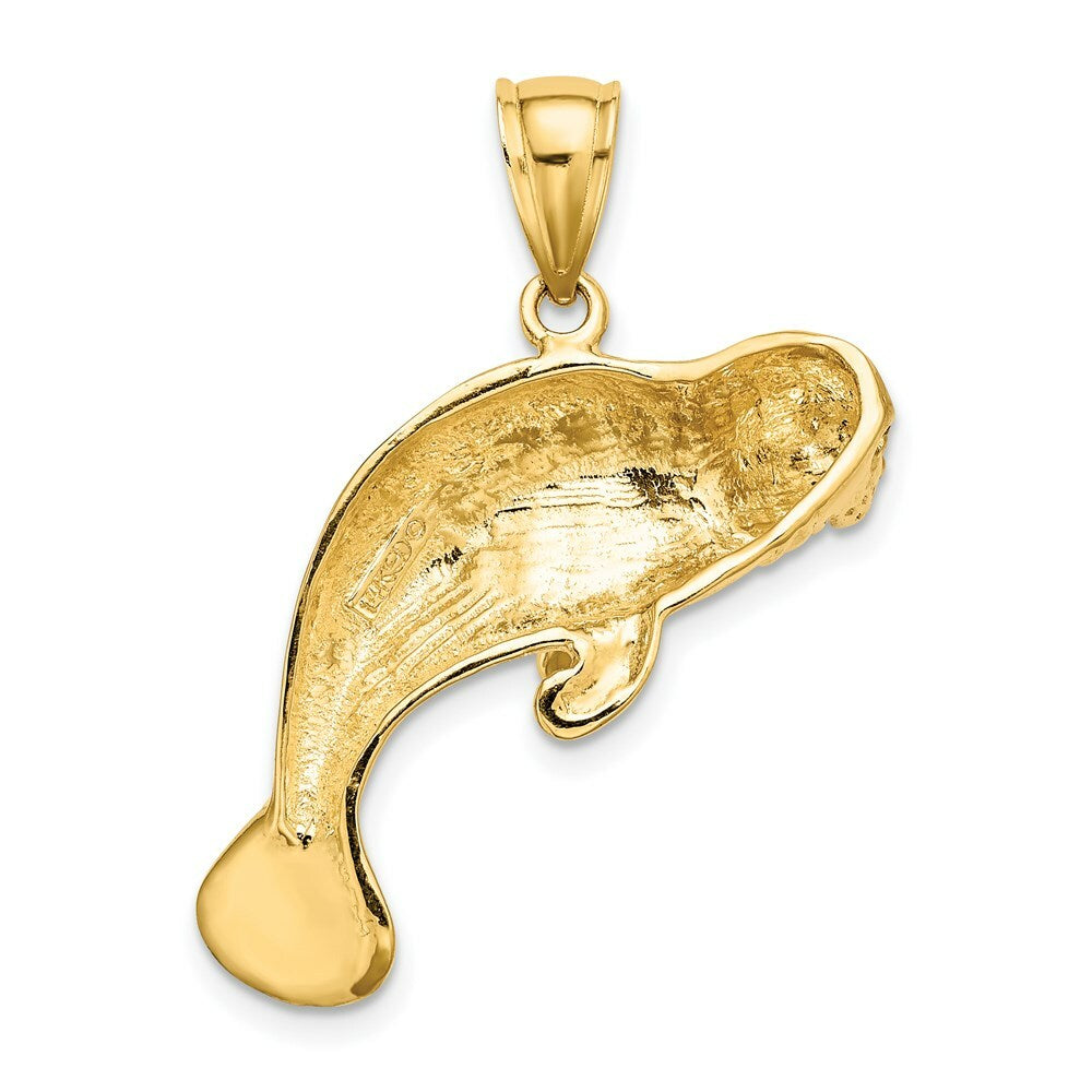 14K Yellow Gold 2-D & Polished Swimming Manatee Charm Pendant
