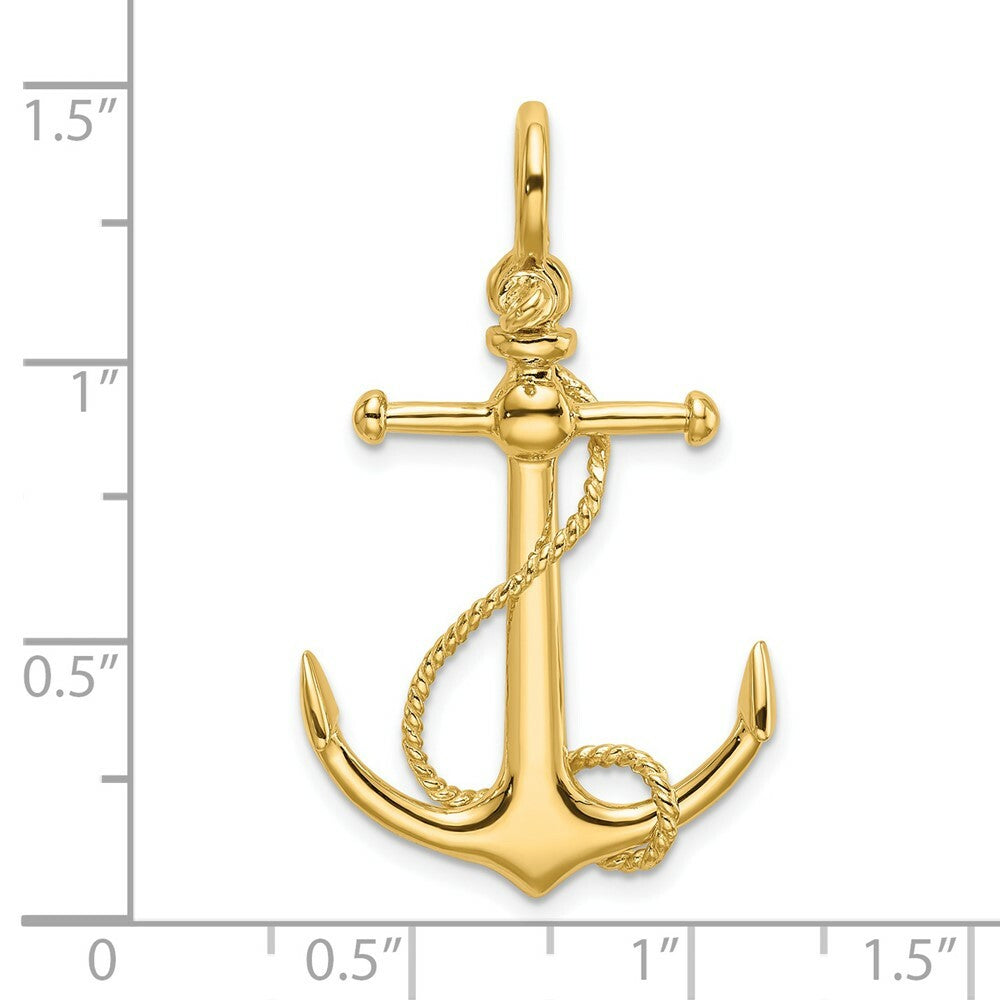 14K Yellow Gold 3-D ANCHOR With Long T Bar & Shackle bail Charm Pendant