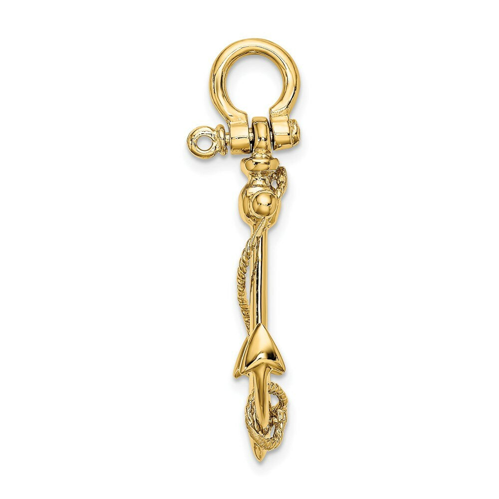 14K Yellow Gold 3-D ANCHOR With Long T Bar & Shackle bail Charm Pendant