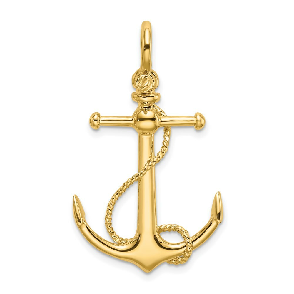 14K Yellow Gold 3-D ANCHOR With Long T Bar & Shackle bail Charm Pendant