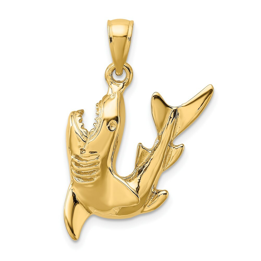 14K Yellow Gold 2-D Polished Shark Charm Pendant