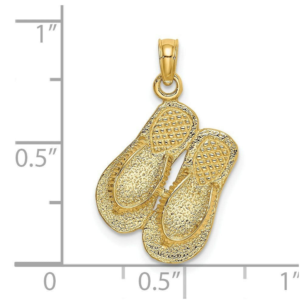 14K Yellow Gold Large Textured Strap Double Flip-Flop Charm Pendant