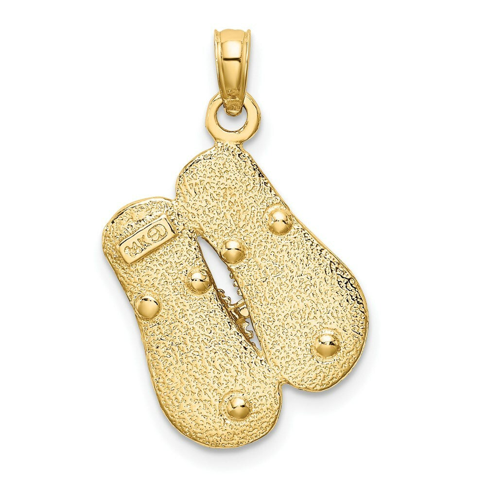 14K Yellow Gold Large Textured Strap Double Flip-Flop Charm Pendant