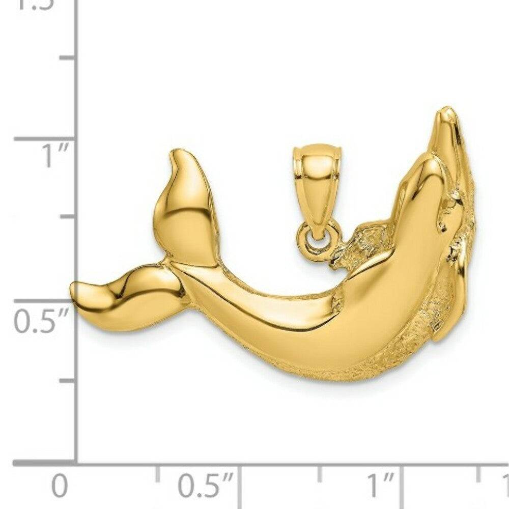 14K Yellow Gold Polished Textured Dolphin Charm Pendant