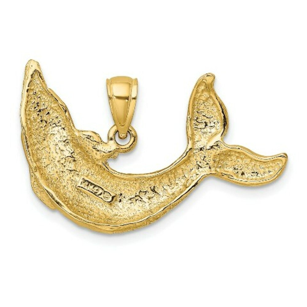 14K Yellow Gold Polished Textured Dolphin Charm Pendant