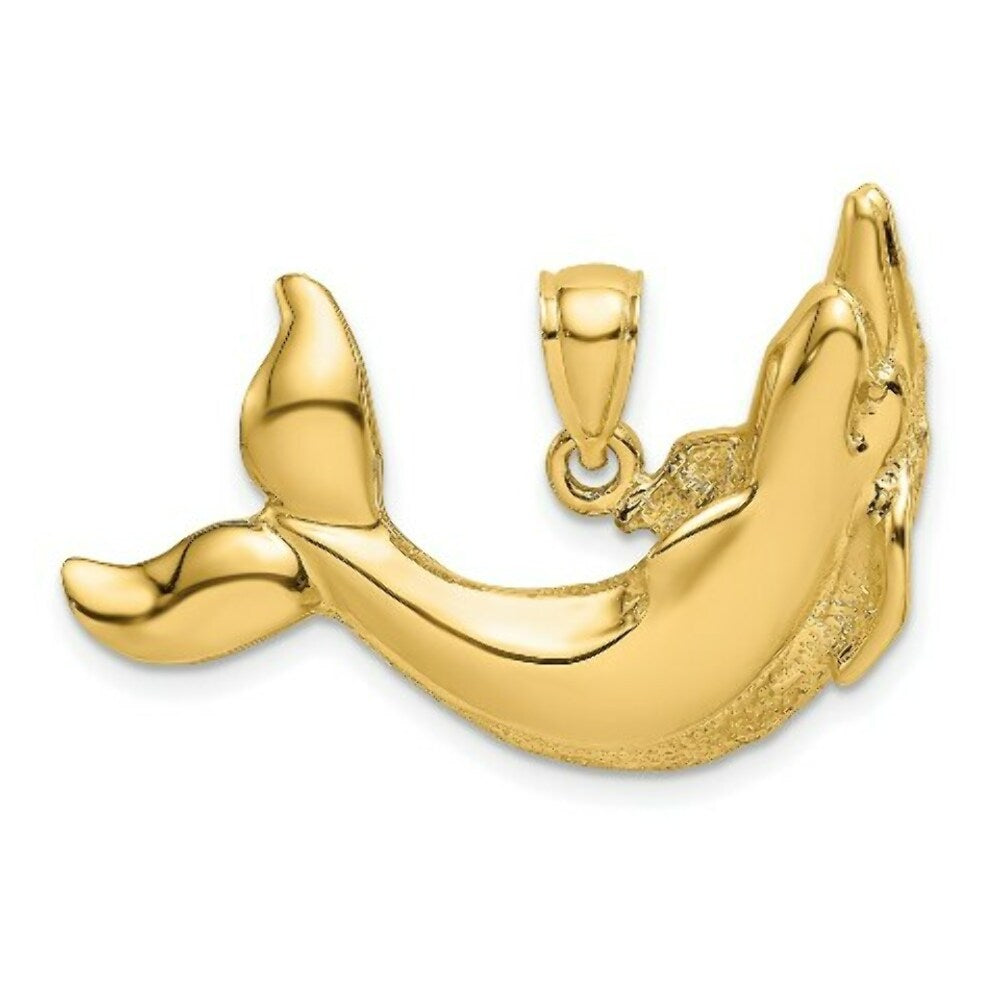 14K Yellow Gold Polished Textured Dolphin Charm Pendant