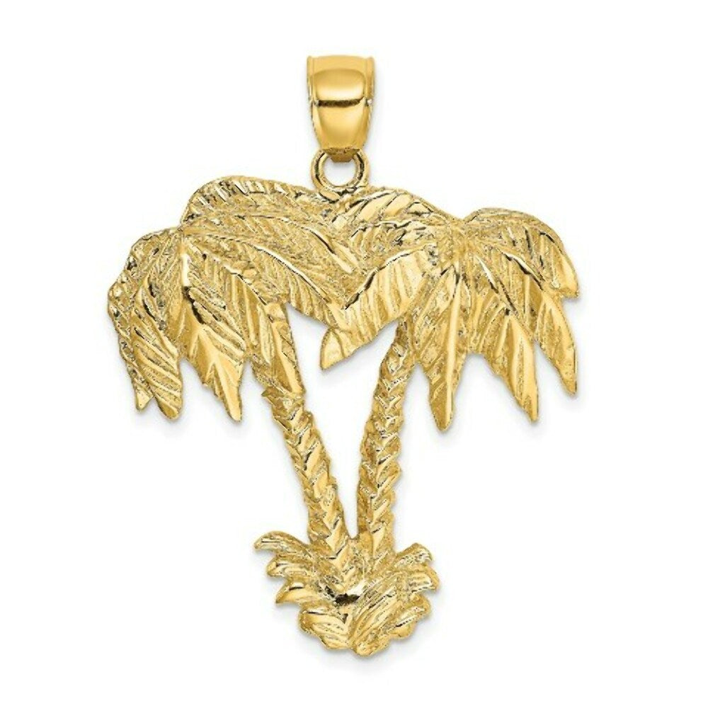 14K Yellow Gold 2-D Double Palm Trees Charm Pendant