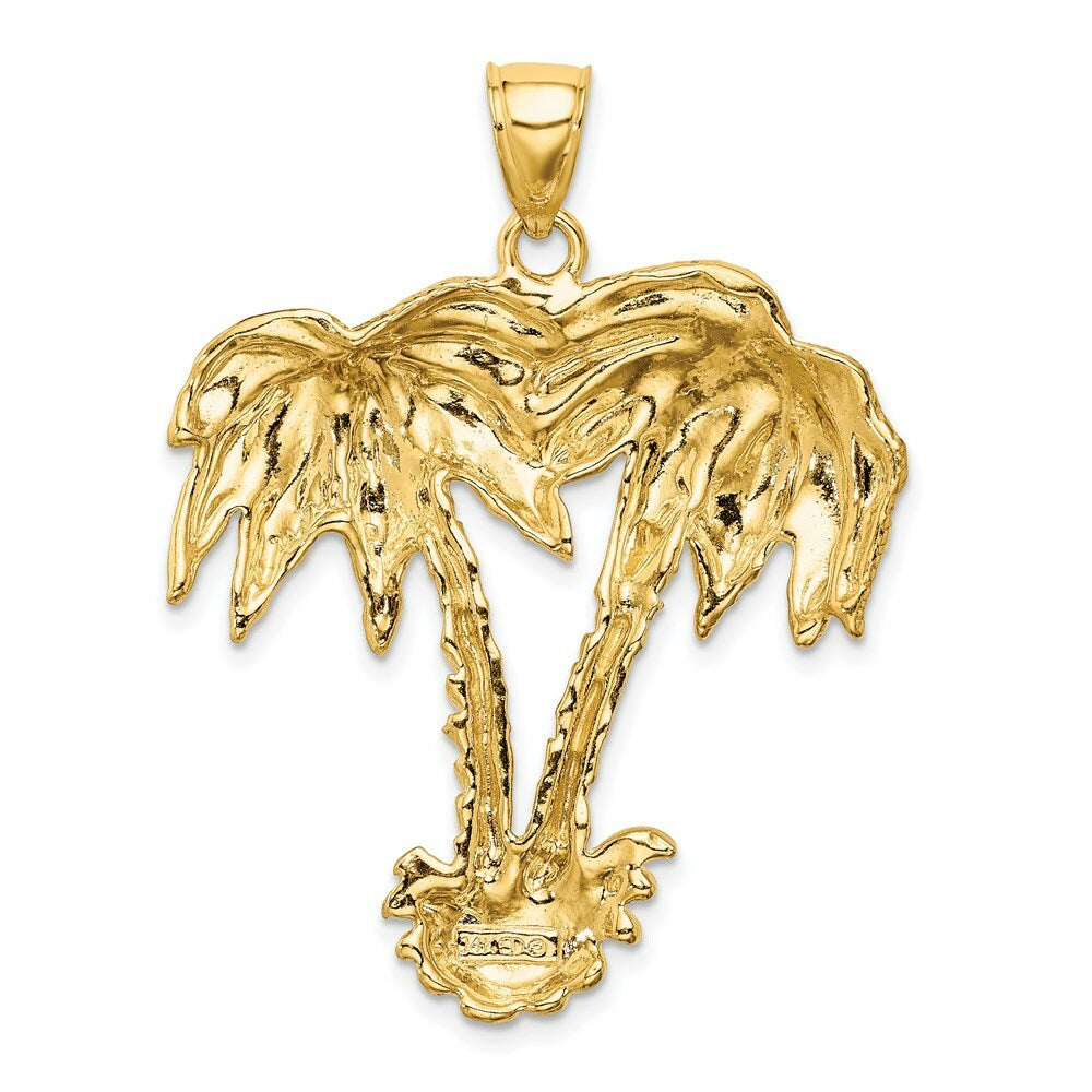 14K Yellow Gold 2-D Double Palm Trees Charm Pendant