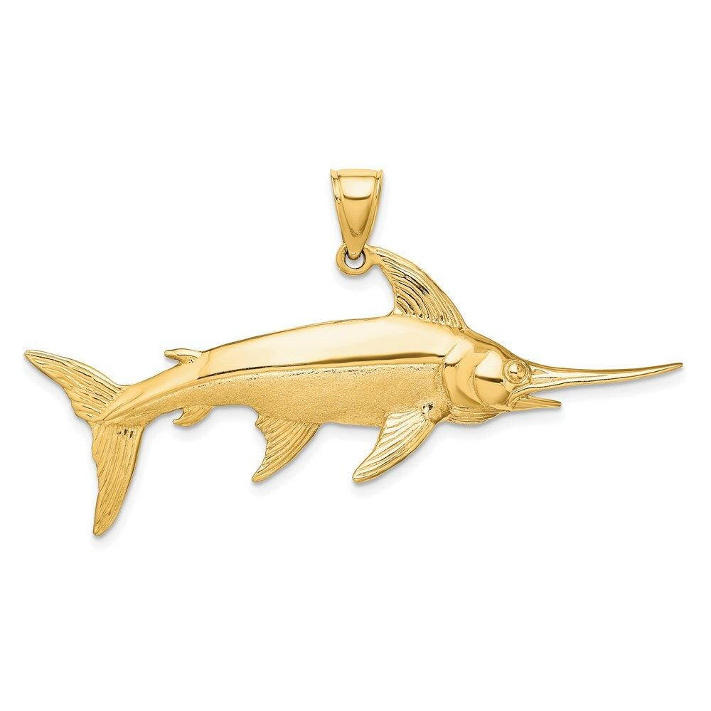 14K Yellow Gold 3-D Polished and Satin Swordfish Charm Pendant