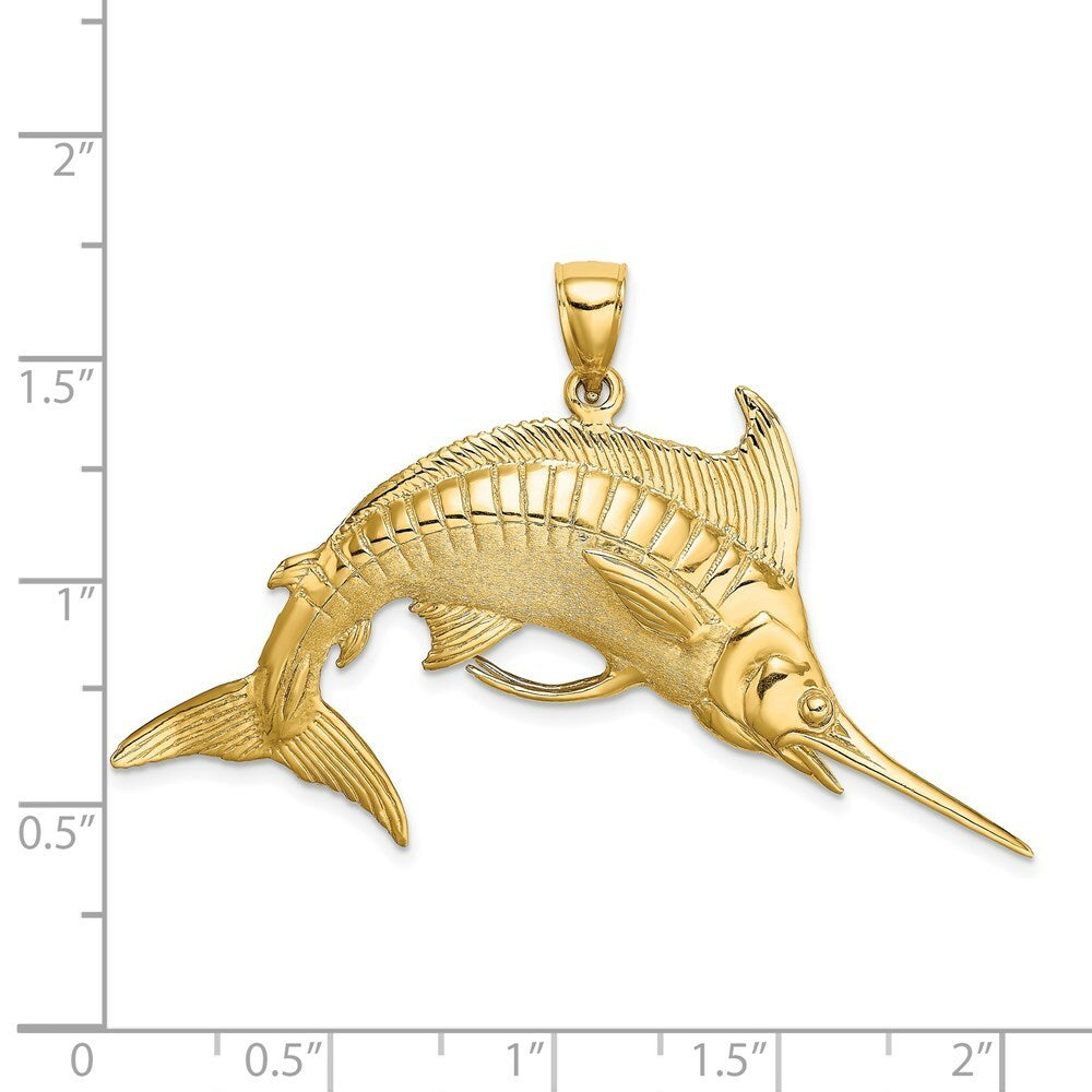 14K Yellow Gold 3-D Polished and Satin Blue Marlin Charm Pendant