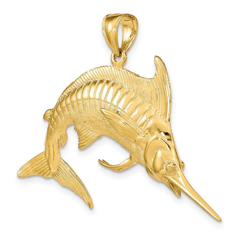 14K Yellow Gold 3-D Polished and Satin Blue Marlin Charm Pendant