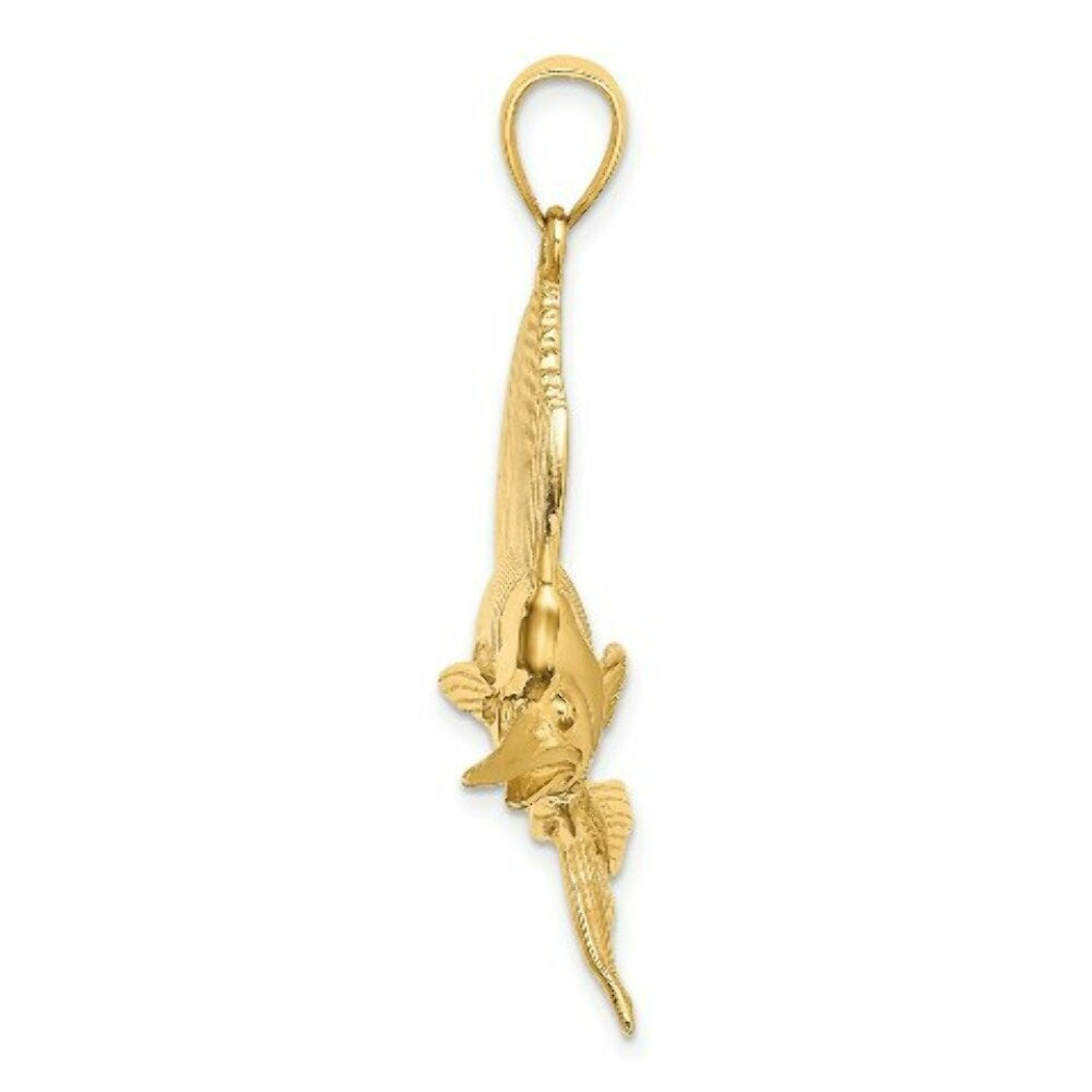 14K Yellow Gold 3-D Polished and Satin Sailfish Charm Pendant