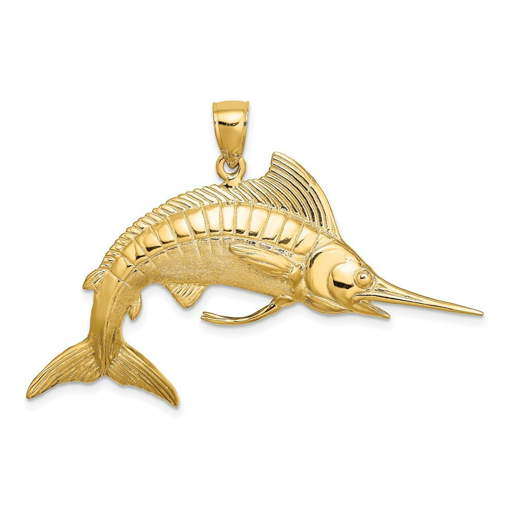14K Yellow Gold 3-D Polished Satin White Marlin Charm Pendant