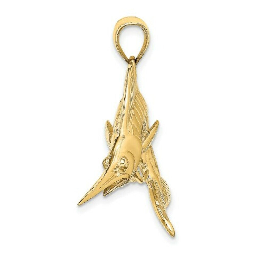 14K Yellow Gold 3-D Polished Satin White Marlin Charm Pendant