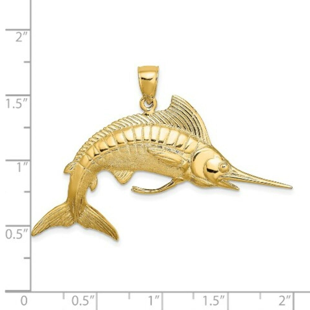 14K Yellow Gold 3-D Polished Satin White Marlin Charm Pendant