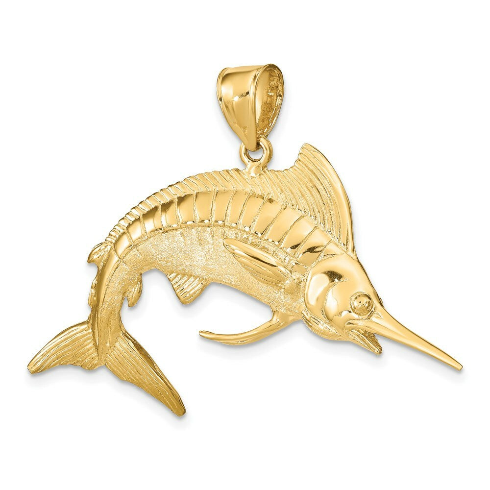 14K Yellow Gold 3-D Polished Satin White Marlin Charm Pendant