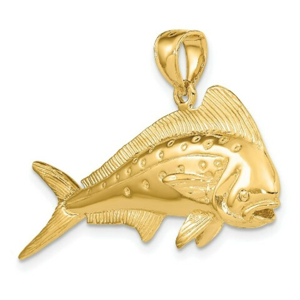 14K Yellow Gold 3-D Female Dorado (Mahi-Mahi) Charm Pendant