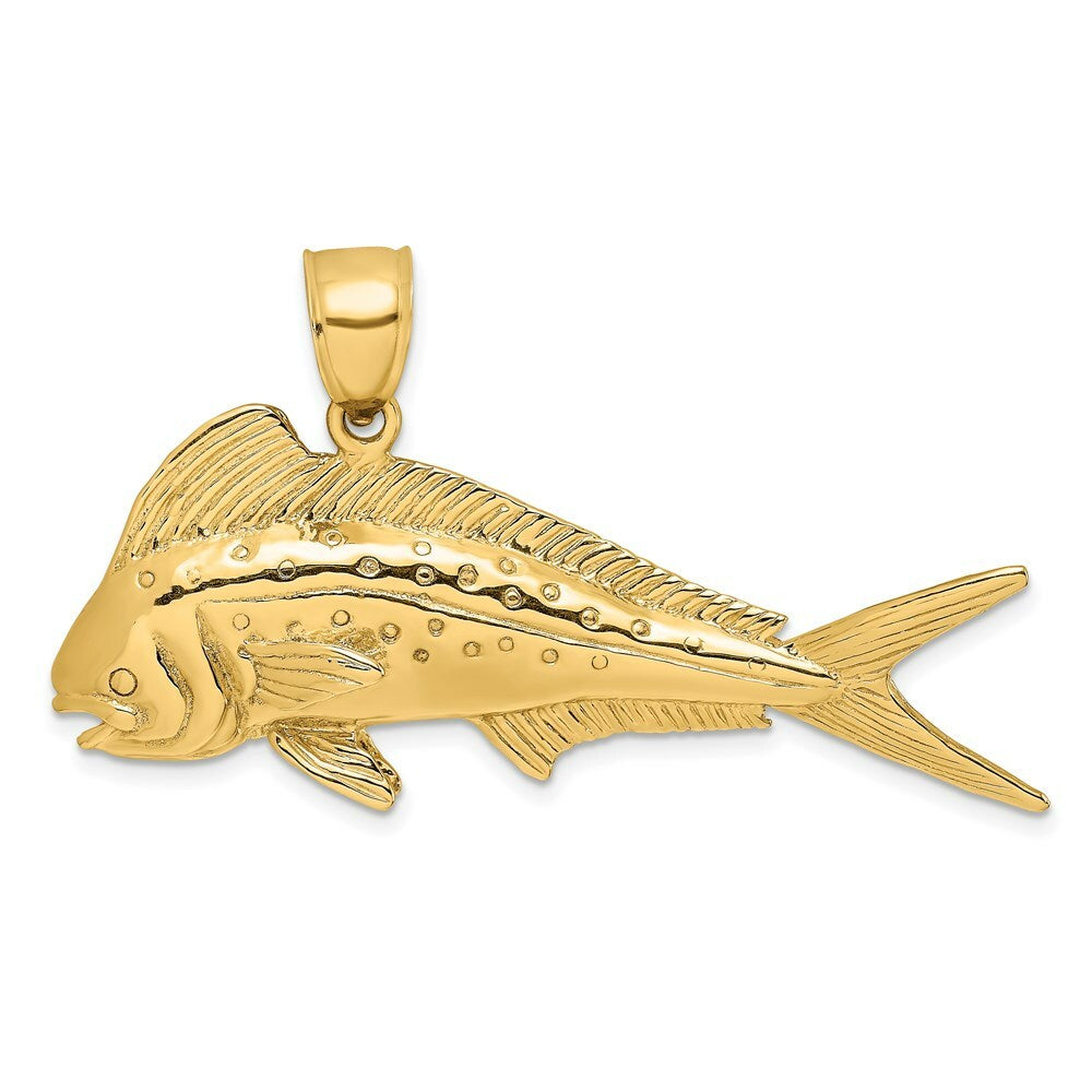 14K Yellow Gold 3-D Female Dorado (Mahi-Mahi) Charm Pendant