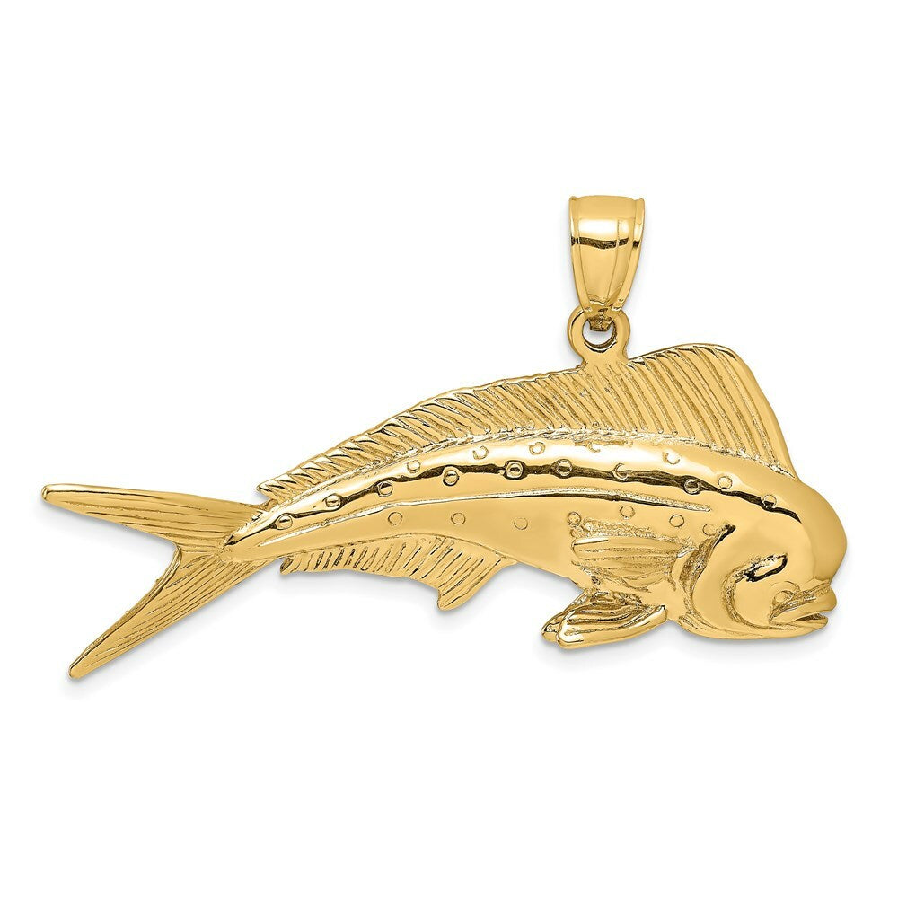 14K Yellow Gold 3-D Male Dorado (Mahi-Mahi) Pendant
