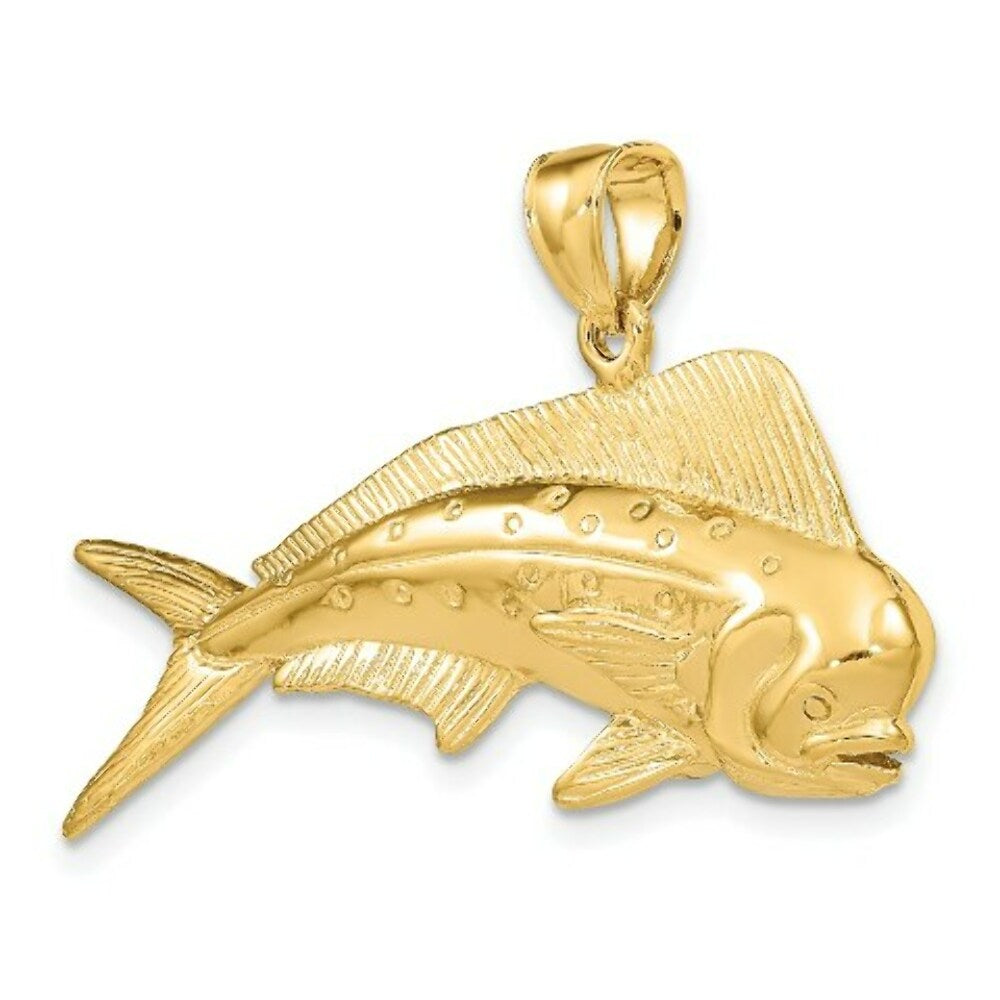 14K Yellow Gold 3-D Male Dorado (Mahi-Mahi) Pendant