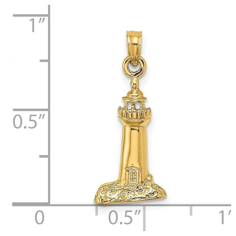 14K Yellow Gold 2-D Polished and Textured Lighthouse Charm Pendant