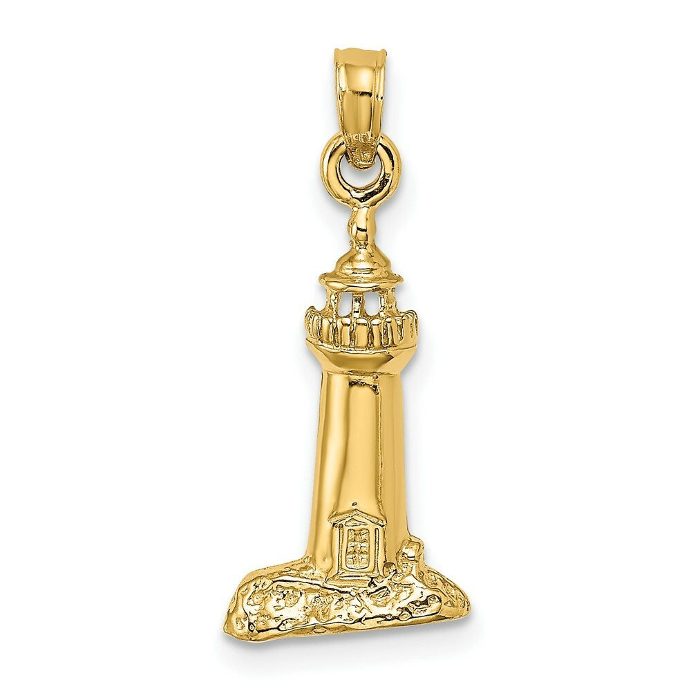 14K Yellow Gold 2-D Polished and Textured Lighthouse Charm Pendant