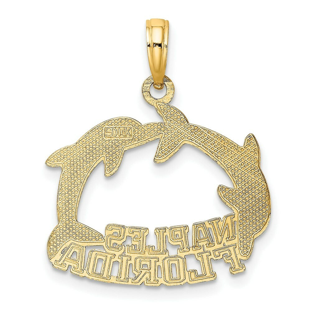 14K Yellow Gold NAPLES FLORIDA Under Jumping Dolphins Charm Pendant
