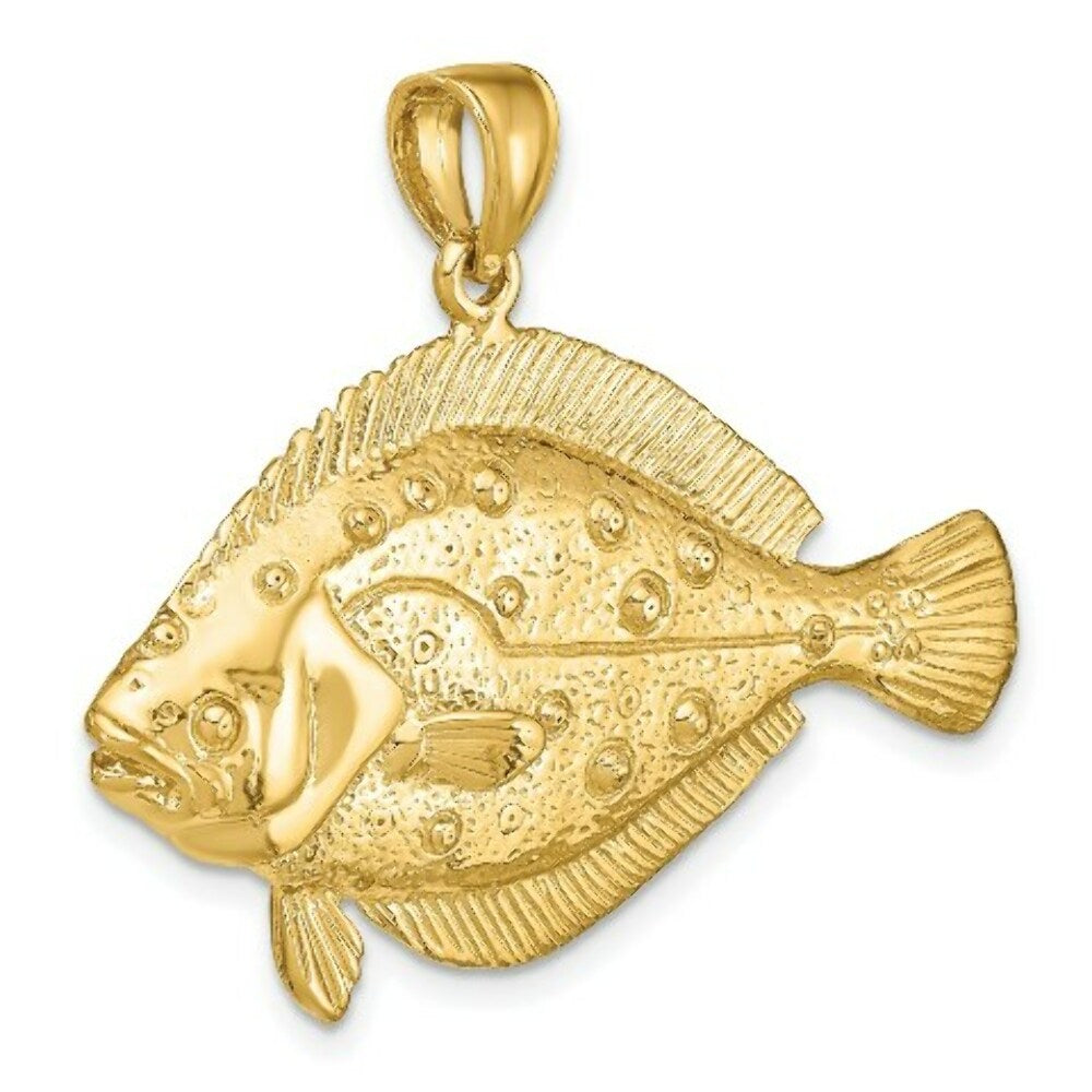 14K Yellow Gold 3-D FLOUNDER FISH Charm Pendant
