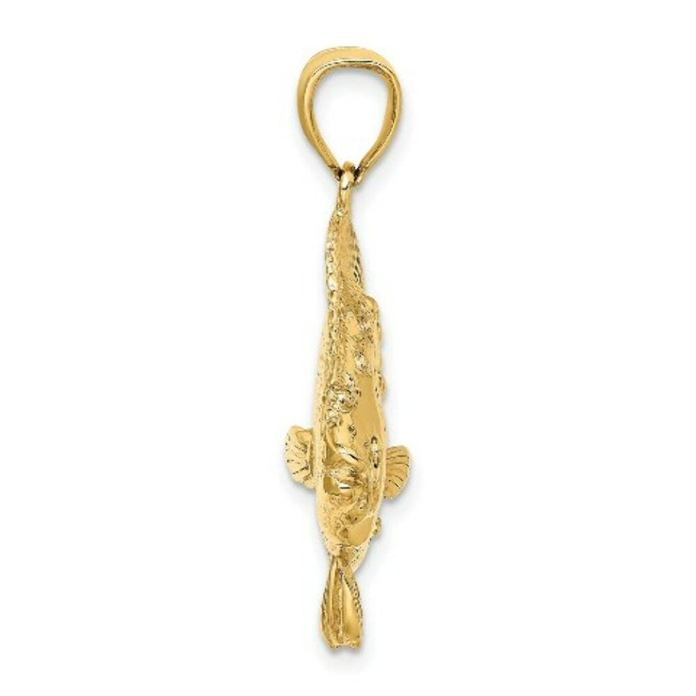14K Yellow Gold 3-D FLOUNDER FISH Charm Pendant