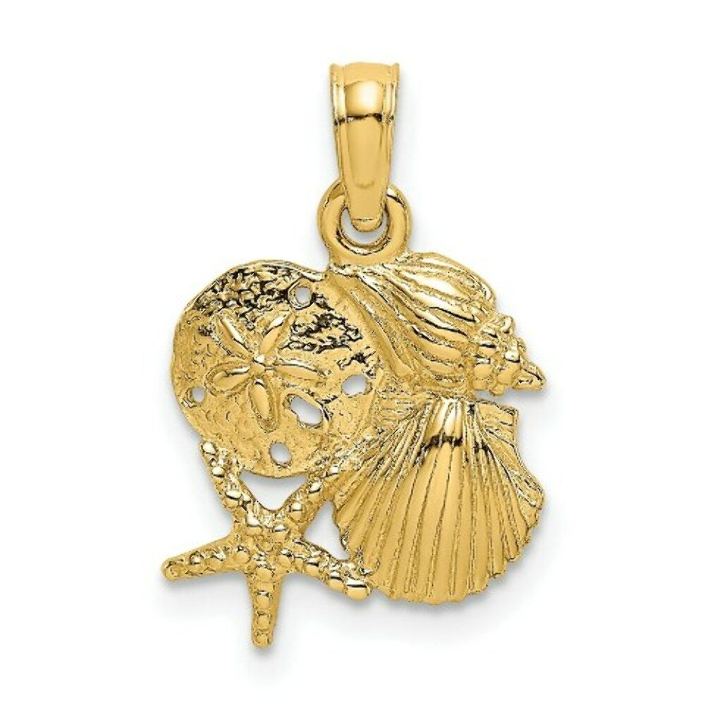 14K Yellow Gold FOUR SHELL CLUSTER Charm Pendant