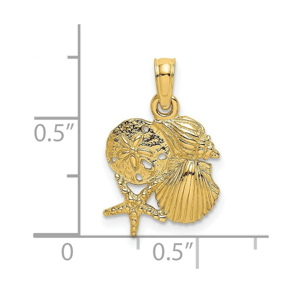 14K Yellow Gold FOUR SHELL CLUSTER Charm Pendant