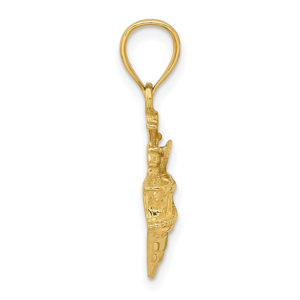 14K Yellow Gold 2-D Fishing Boat Charm Pendant
