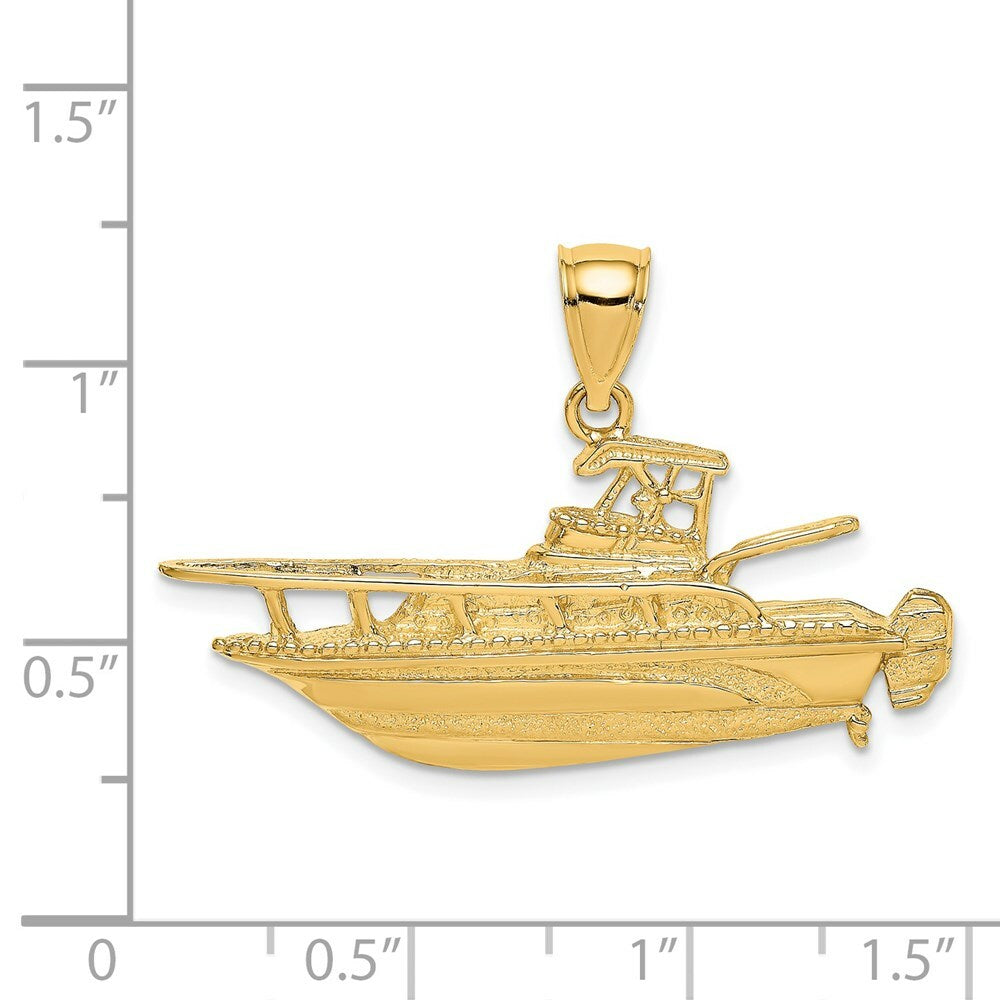 14K Yellow Gold 2-D Fishing Boat Charm Pendant