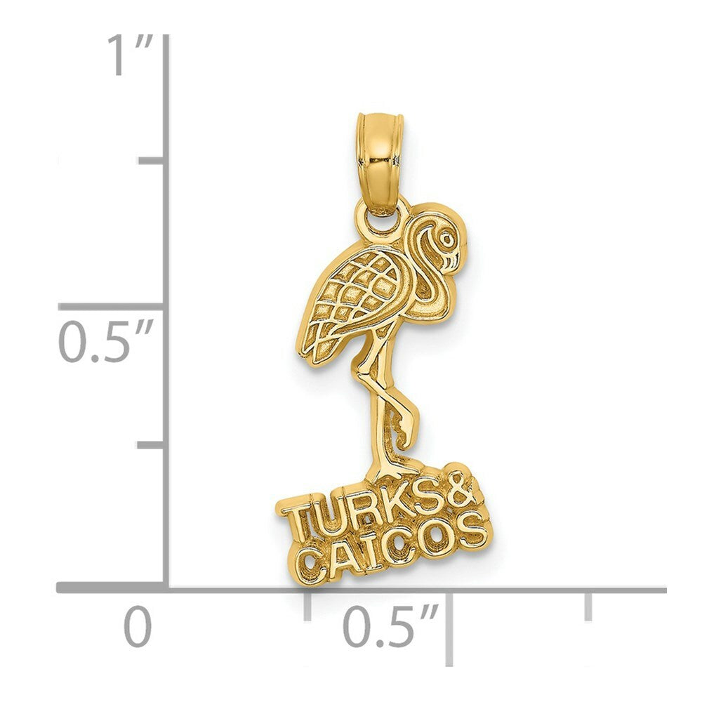 14K Yellow Gold TURKS & CAICOS Under Flamingo Charm Pendant