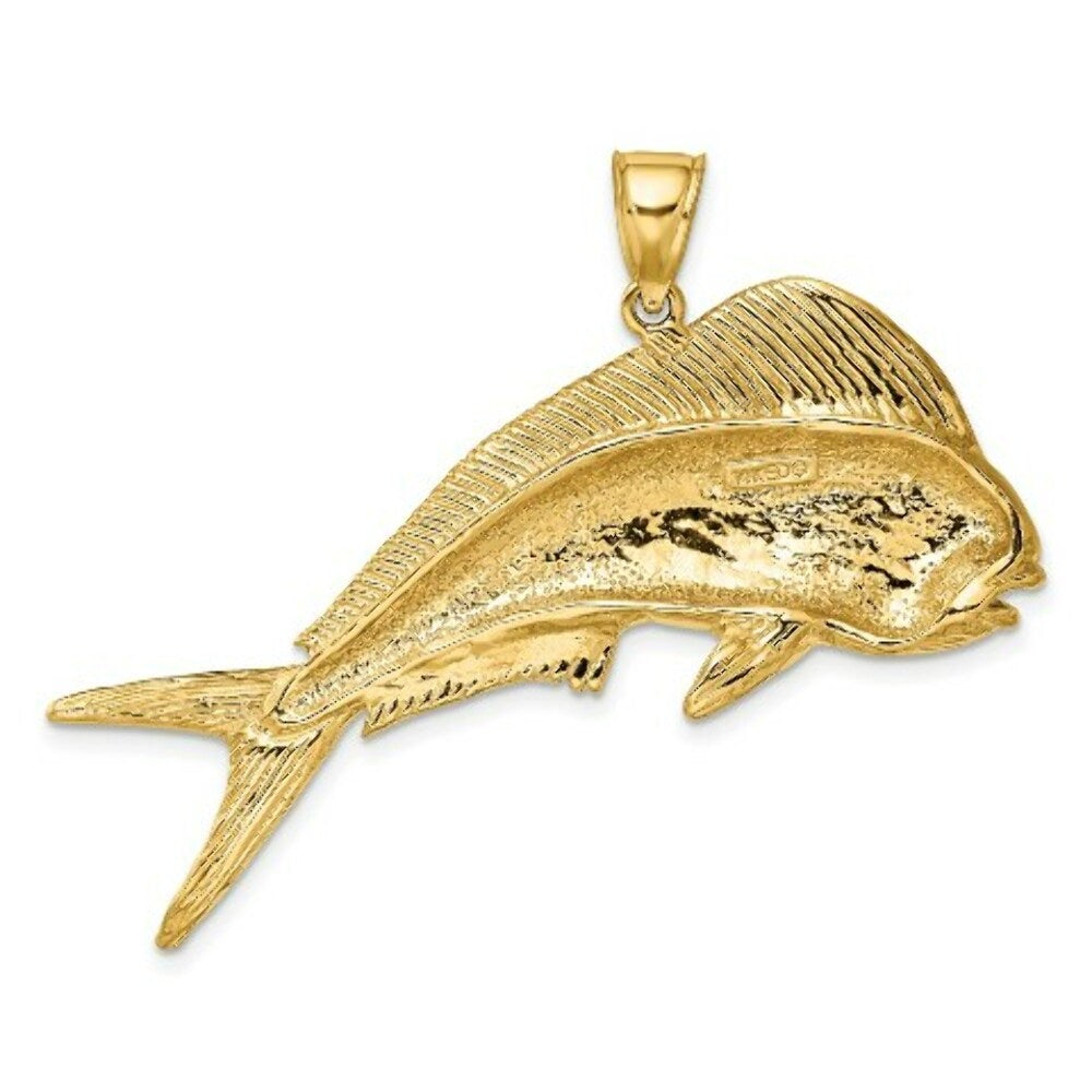 14K Yellow Gold 2-D FEMALE DORADO (MAHI-MAHI) Charm Pendant