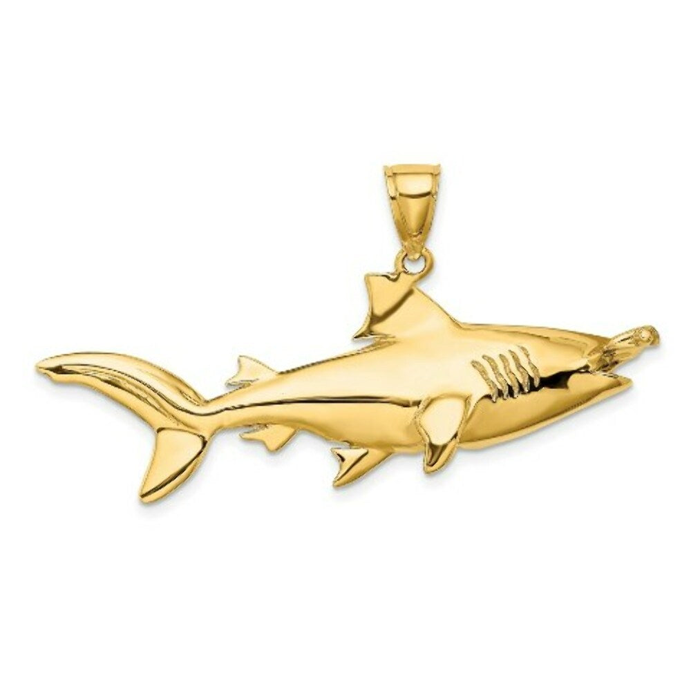 14K Yellow Gold 3-D Hammerhead Shark Charm Pendant