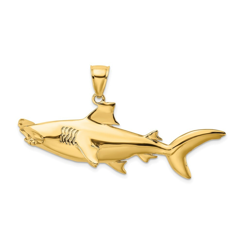 14K Yellow Gold 3-D Hammerhead Shark Charm Pendant