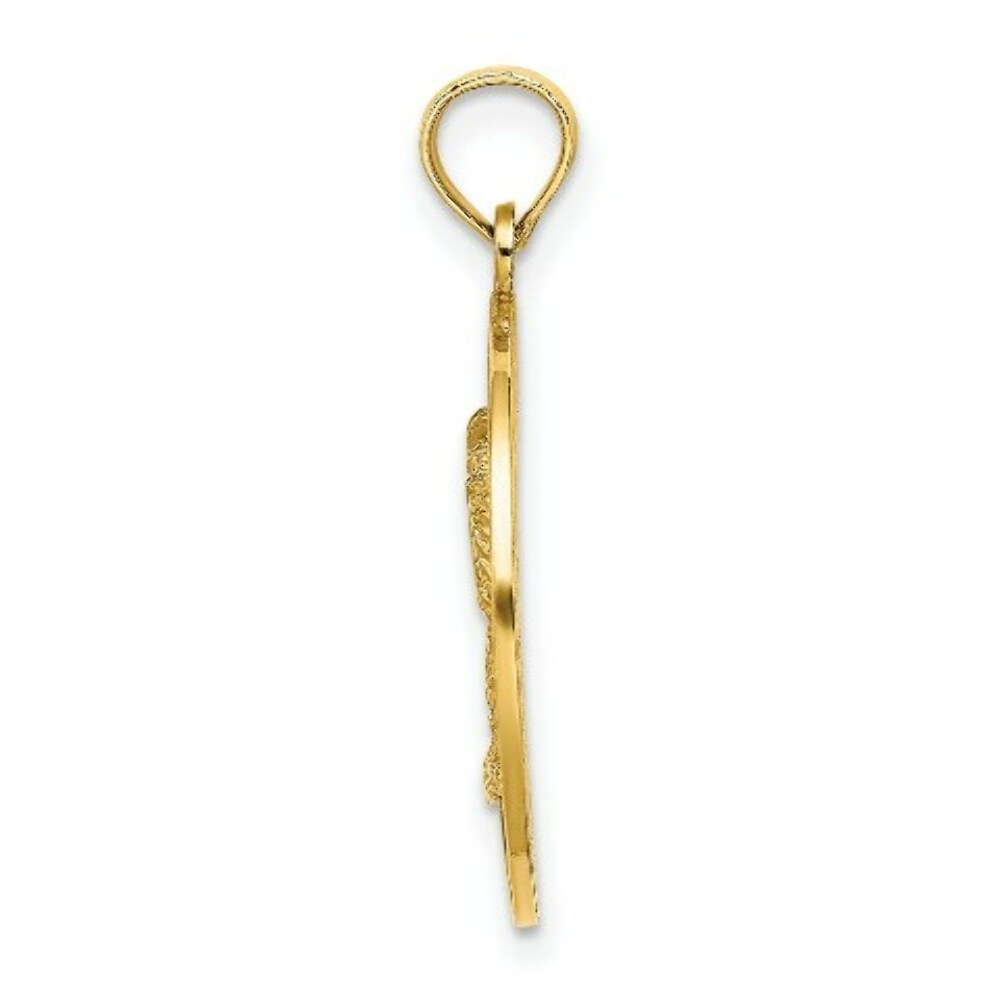 14K Yellow Gold BEAUFORT, SC On Round Frame With Palm Tree Charm Pendant