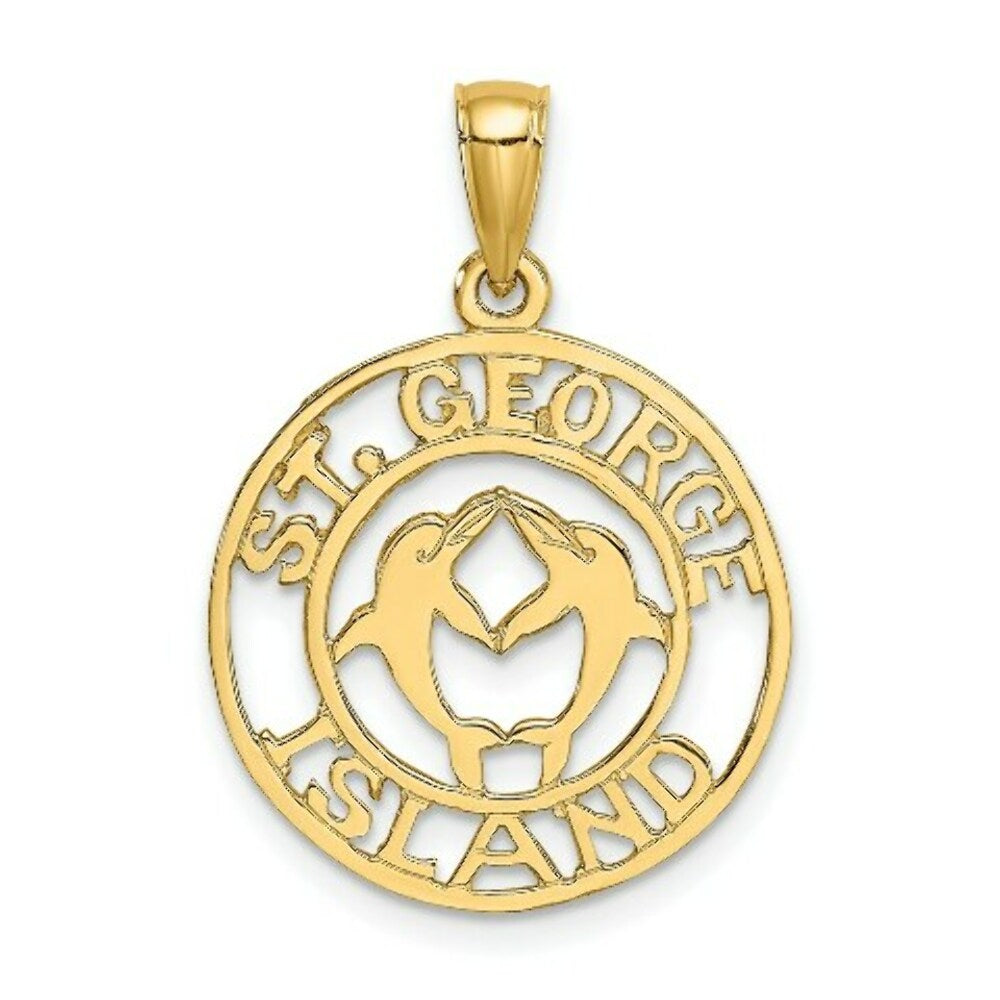 14K Yellow Gold St. George Island Disk With Dolphins Charm Pendant