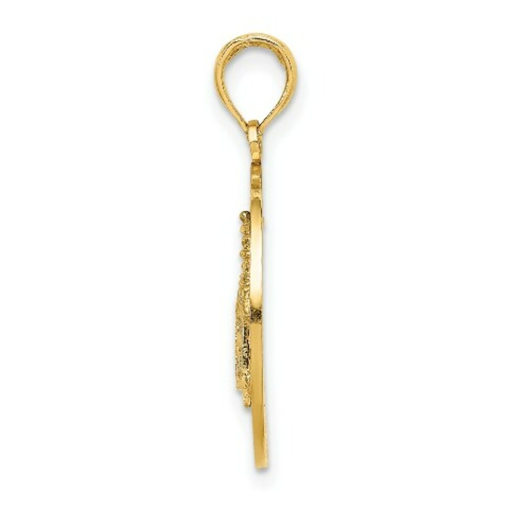 14K Yellow Gold Block ISLAND, RI Round Frame With Lighthouse Charm Pendant