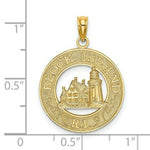 Load image into Gallery viewer, 14K Yellow Gold Block ISLAND, RI Round Frame With Lighthouse Charm Pendant
