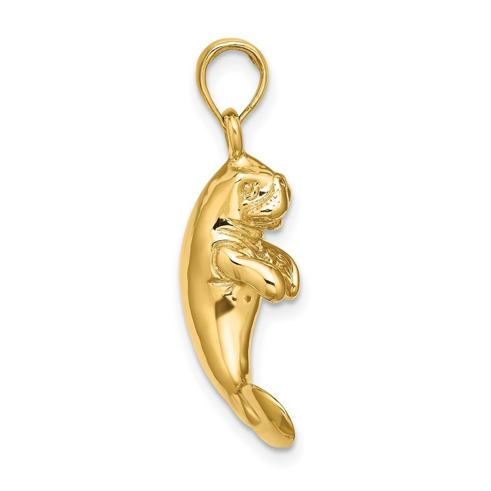 14K Yellow Gold 3-D Polished Manatee Charm Pendant
