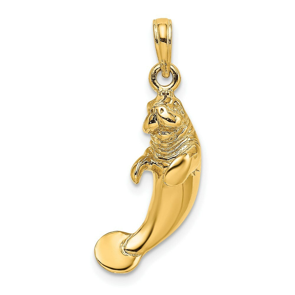 14K Yellow Gold 3-D Polished Manatee Charm Pendant