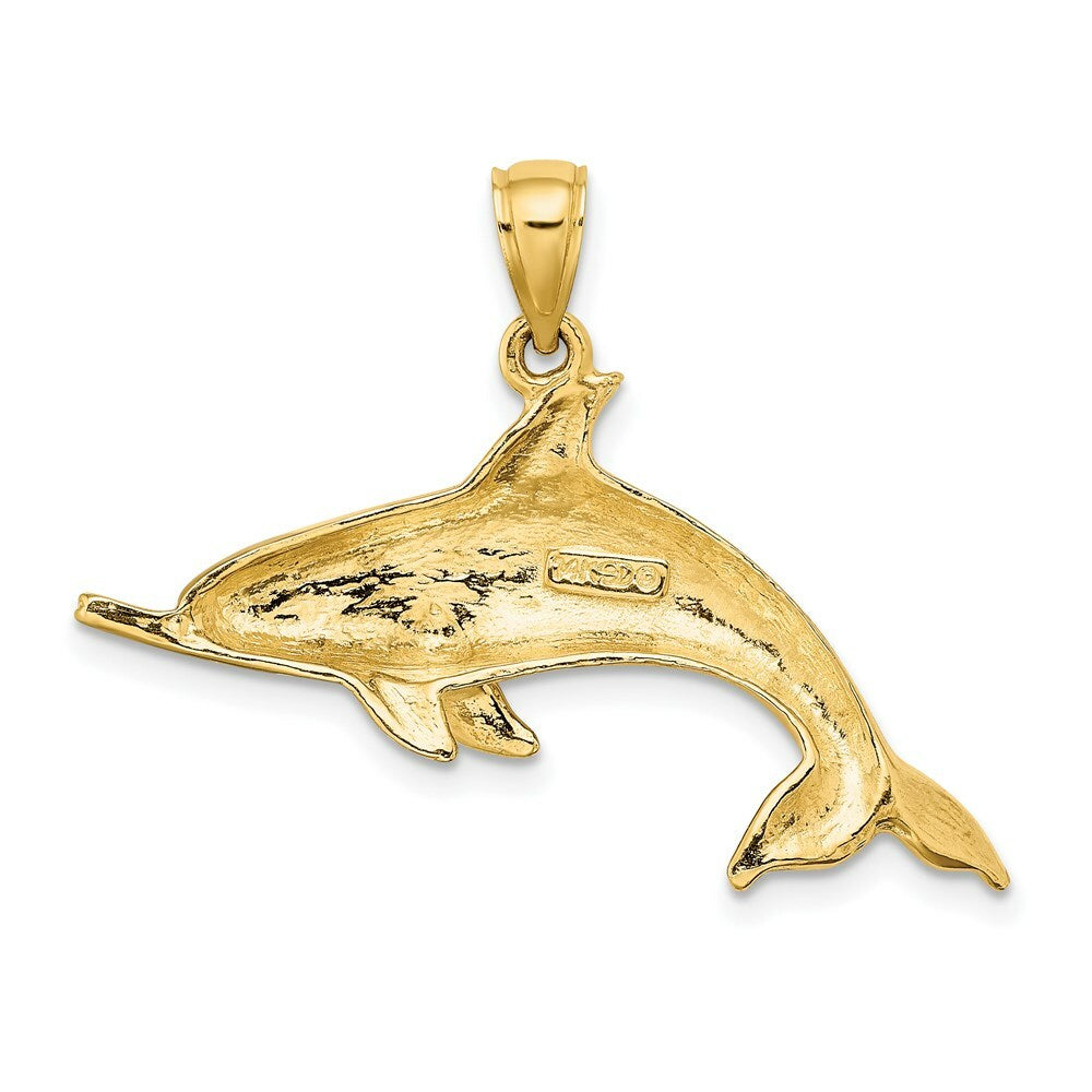 14K Yellow Gold Polished Swimming Dolphin Charm Pendant
