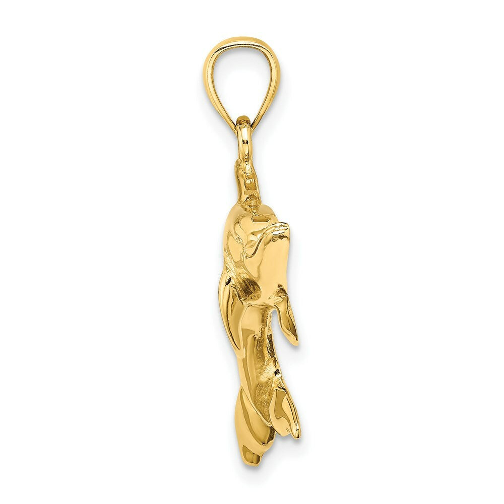 14K Yellow Gold Polished Swimming Dolphin Charm Pendant