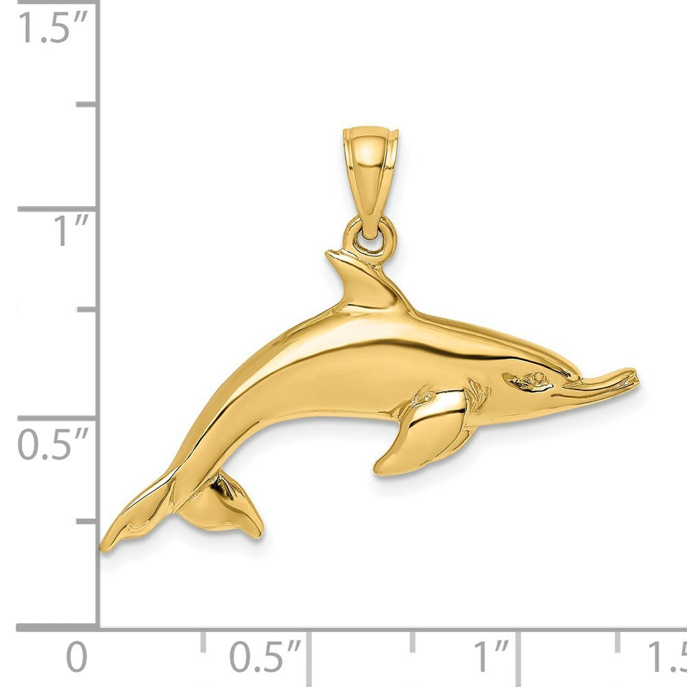 14K Yellow Gold Polished Swimming Dolphin Charm Pendant