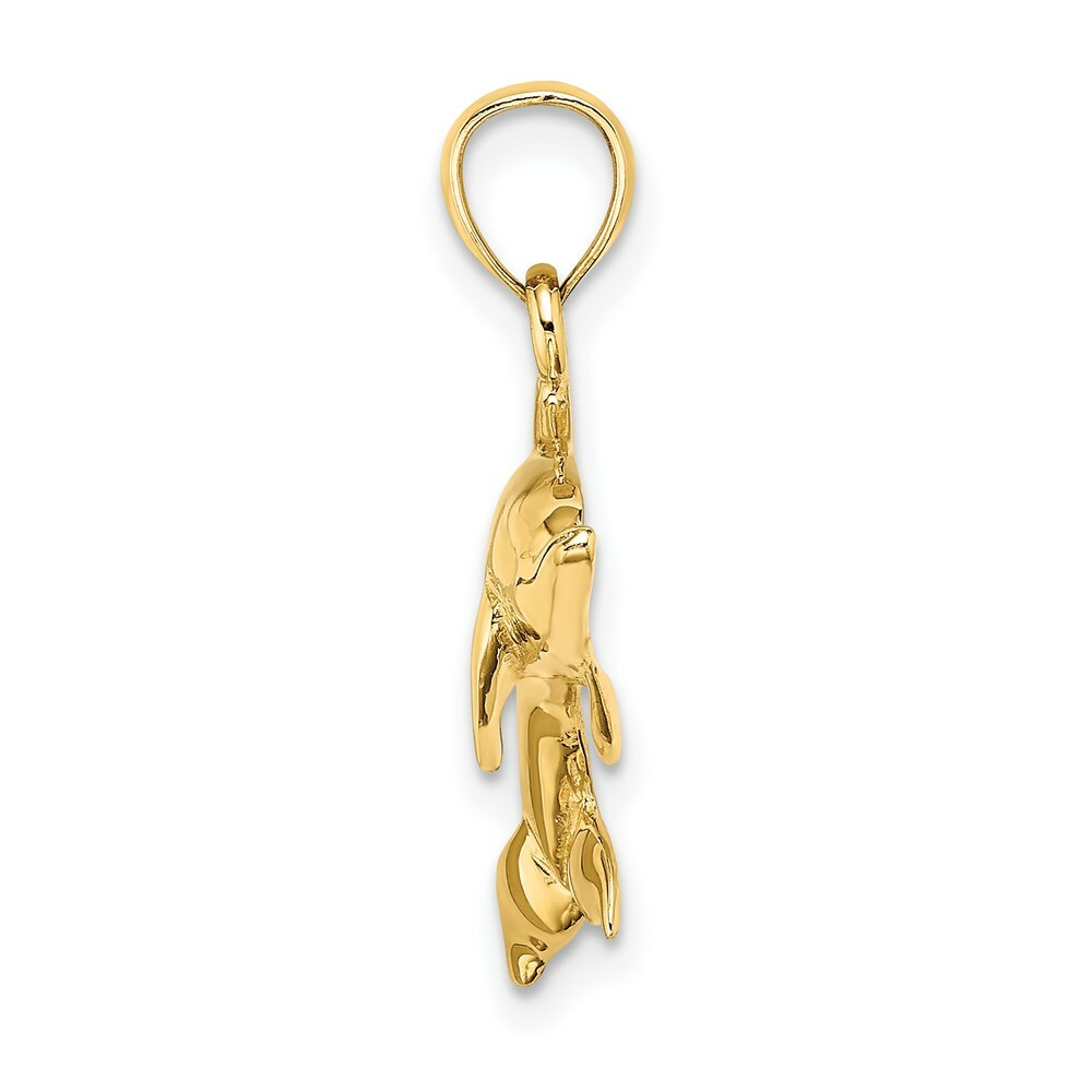 14K Yellow Gold 2-D & Polished Swimming Dolphin Charm Pendant